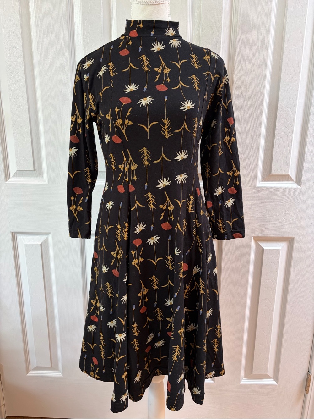 Effie’s Heart Grow Print Aretha Under the Knee Mock Neck Cotton Dress Size L